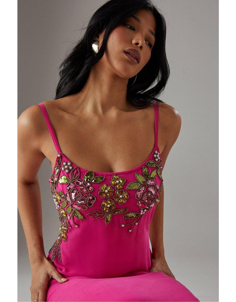 Hand Embellished Strappy Bias Sequin Midi Dress - 3