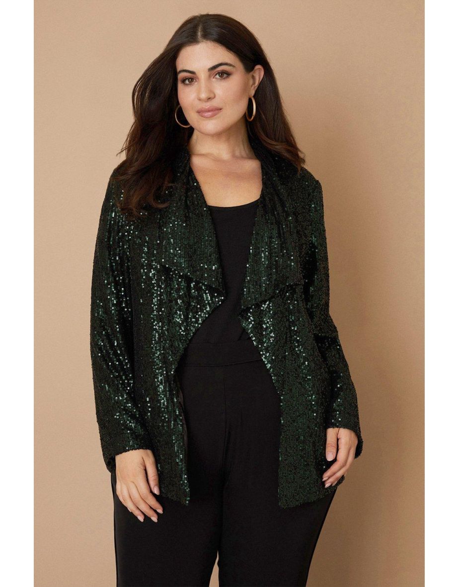 Curve Green Sequin Waterfall Jacket