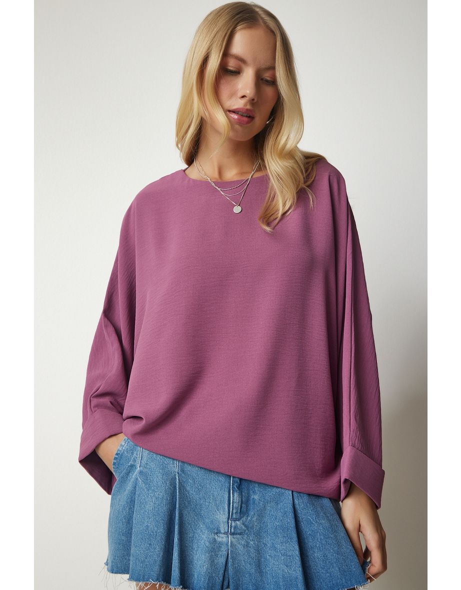 Women's Dark Lilac Bat Sleeves Flowy Curtain Wrapper Shirt