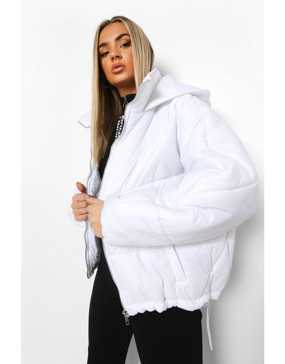 Hooded Quilt Detail Puffer - white - 3