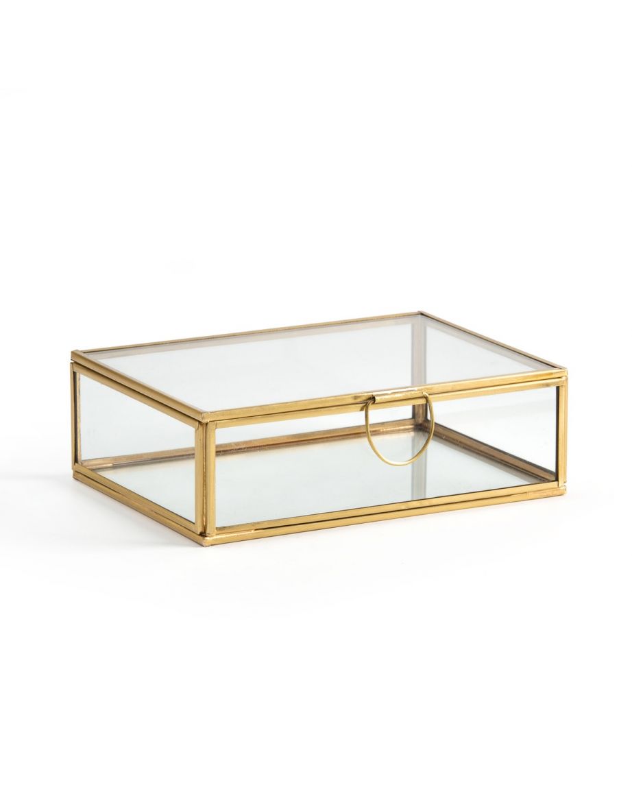 Uyova Rectangular Trinket Box in Brass/Glass