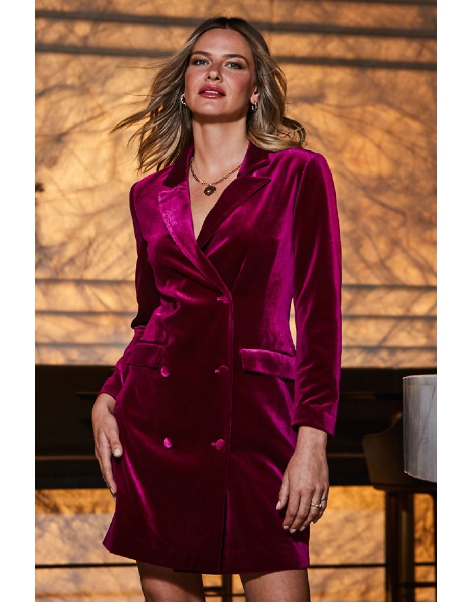 Raspberry Pink Velvet Blazer Dress