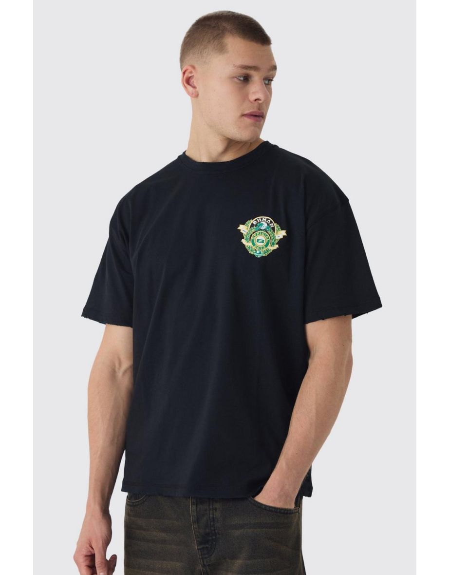 Oversized Washed BHM Nibbling Crest T-shirt - black