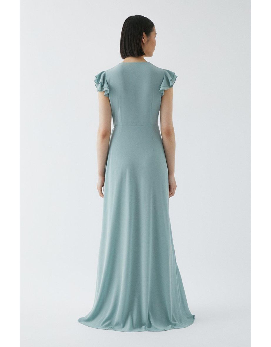 Double Flutter Sleeve Waterfall Wrap Bridesmaids Dress - 2