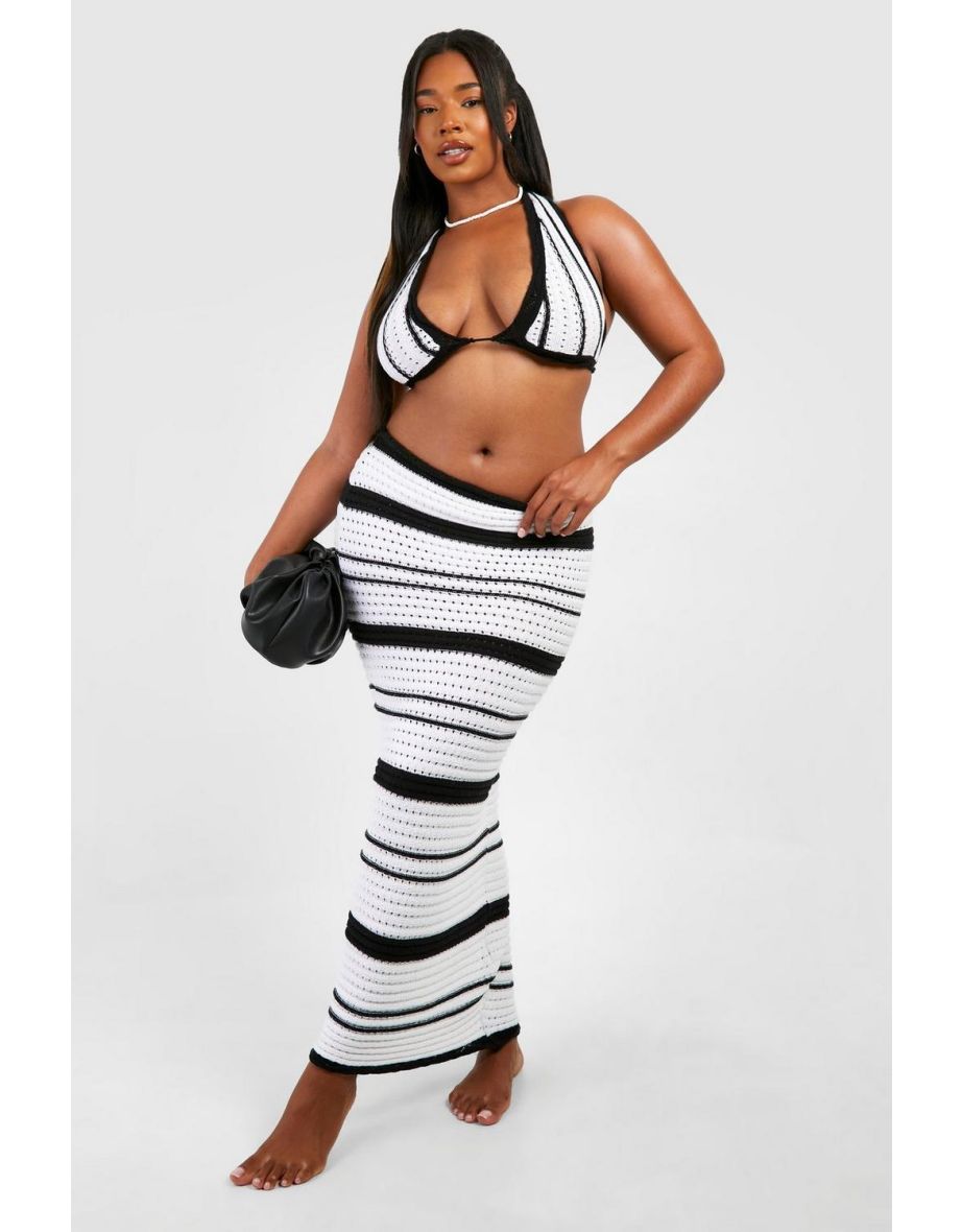 Plus Bralette And Maxi Skirt Set - black_ecru
