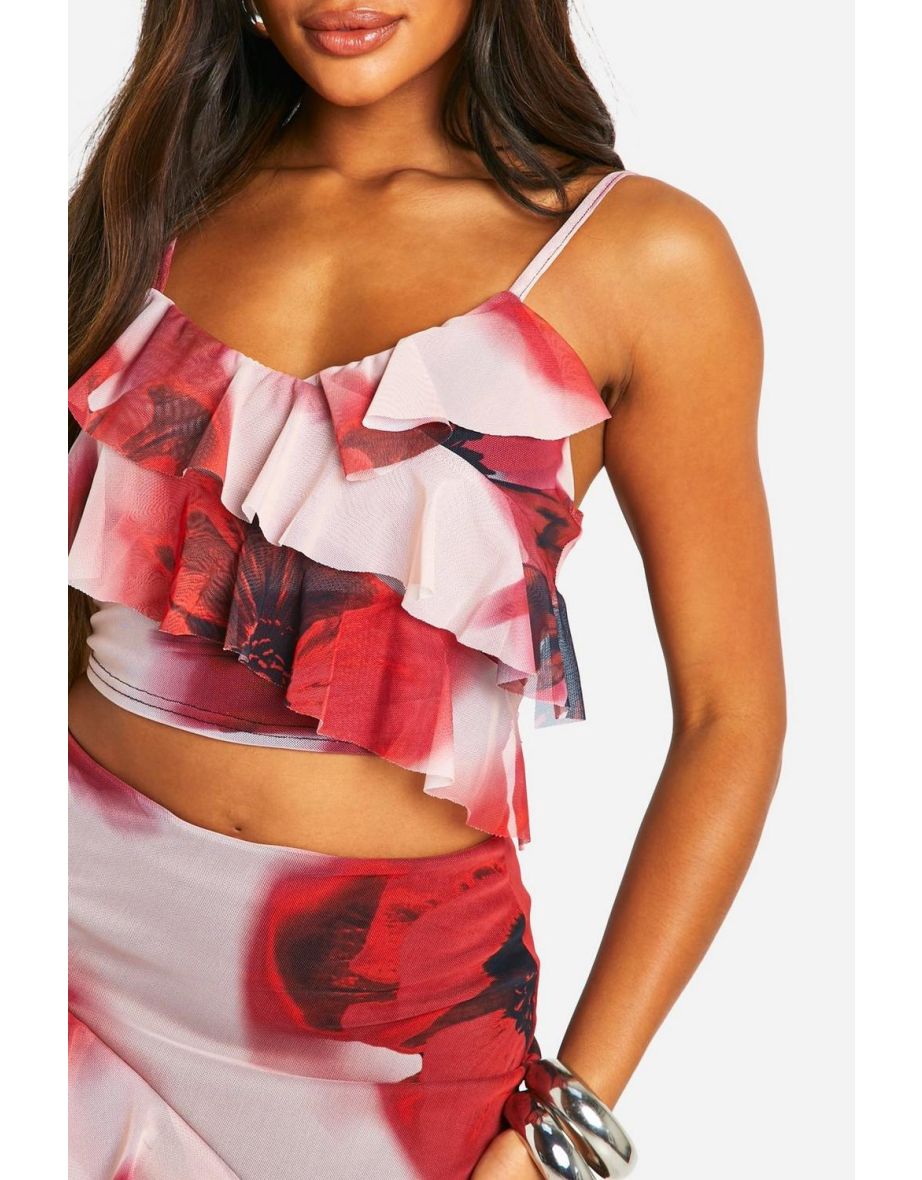 Floral Mesh Ruffle Cami Top - 3