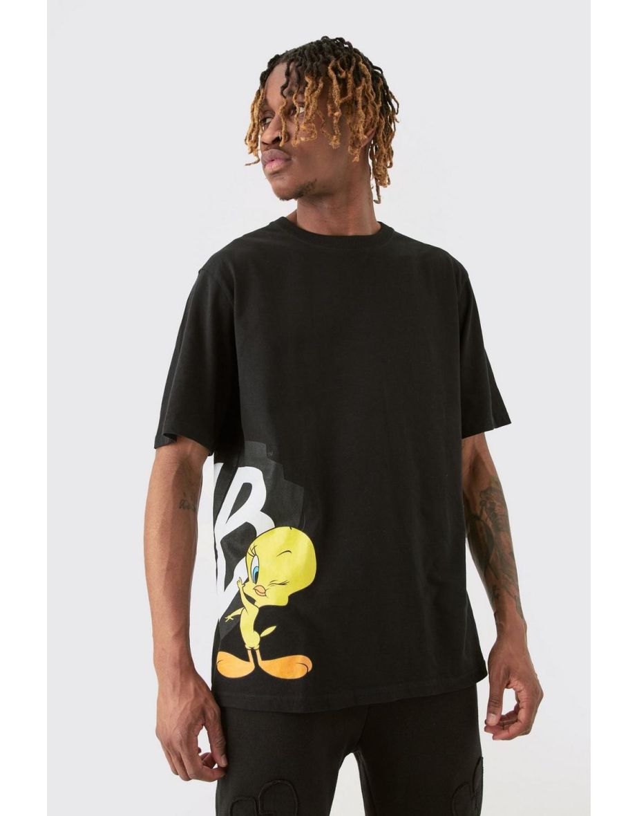 Tall Warner Bros Tweety Side Print License T-shirt - black