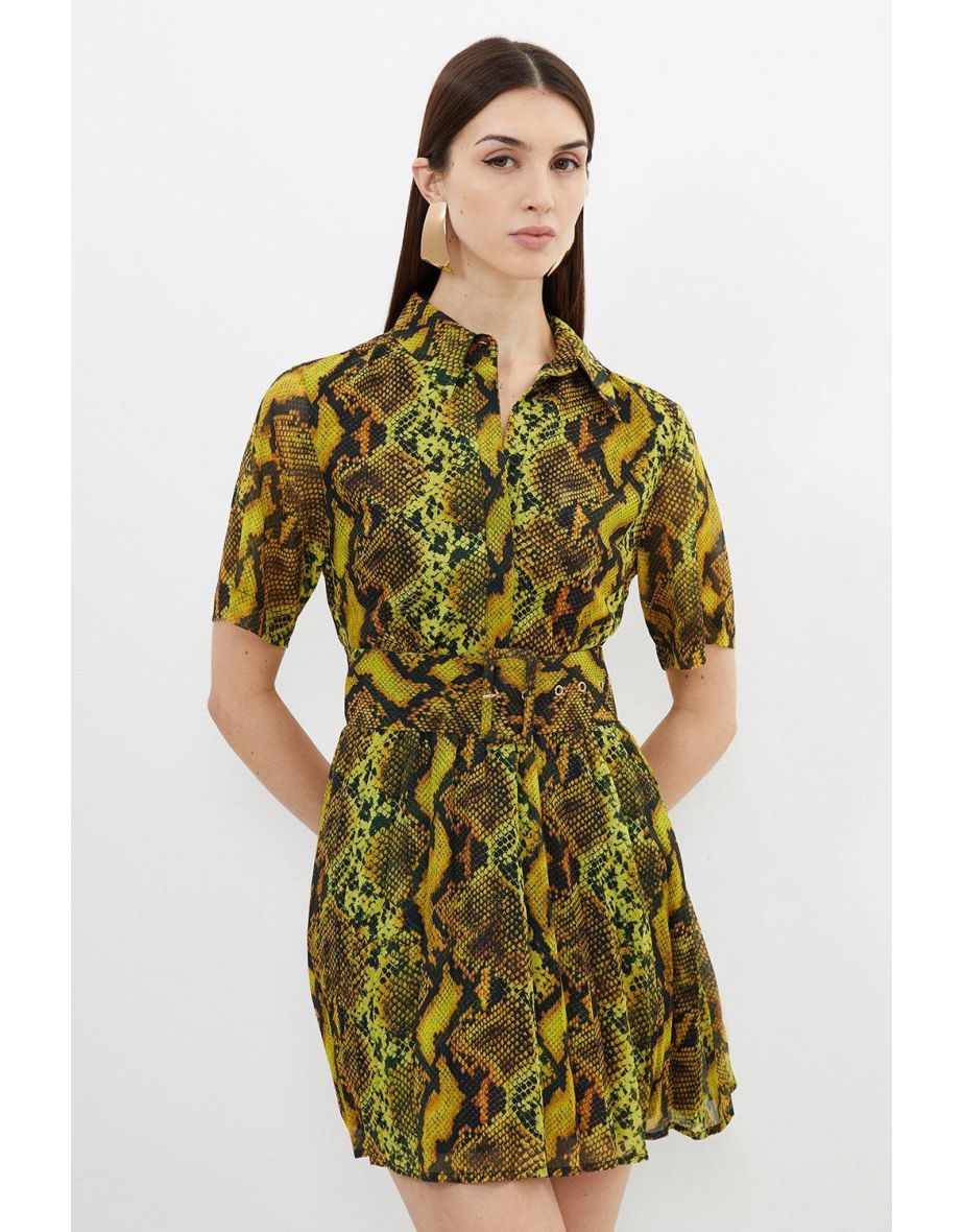 Shop Snake Print Georgette Woven Shirt Mini Dress Online in Saudi Arabia VogaCloset