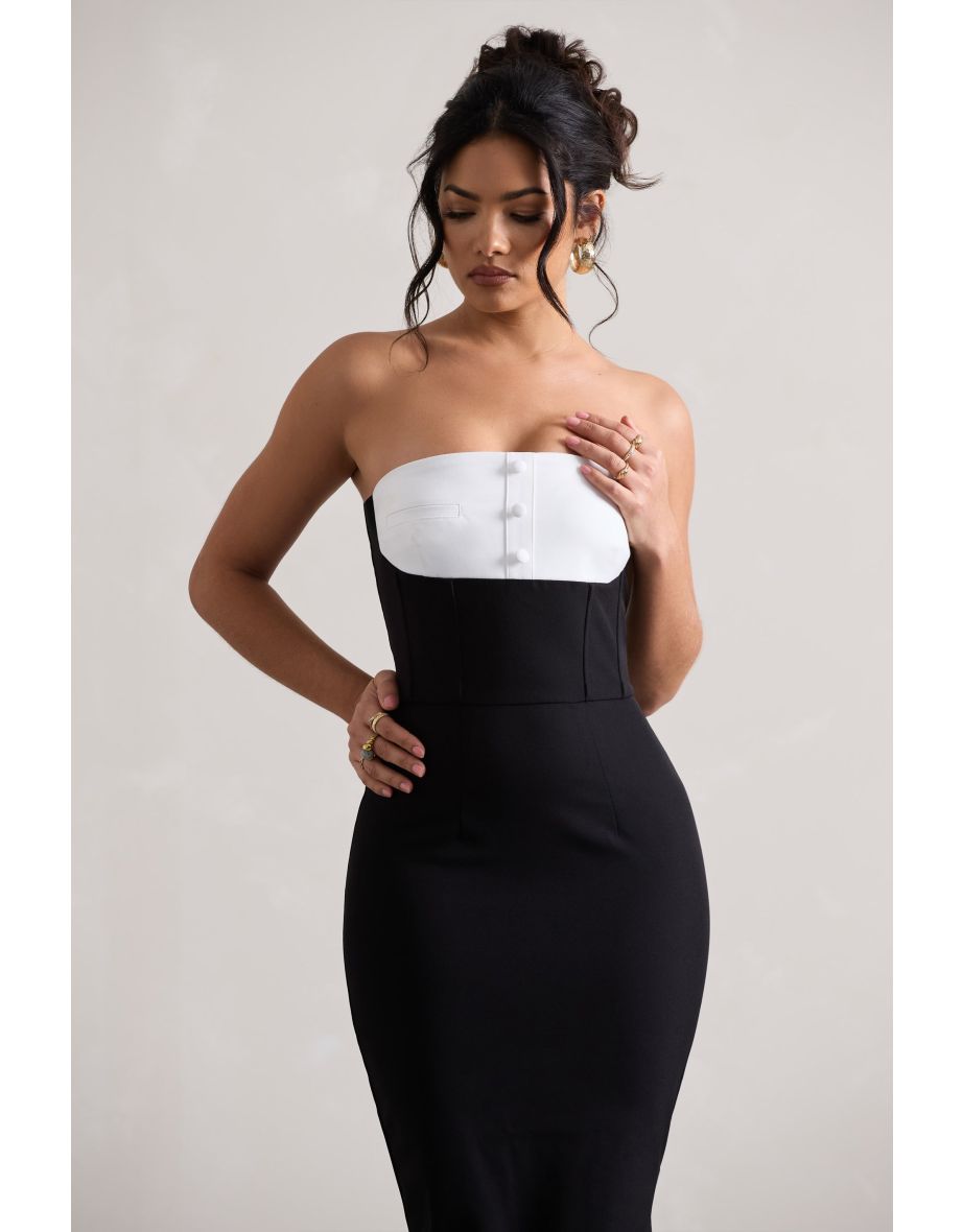 My Darling | Black Tailored Bandeau Split Midi Dress - 4