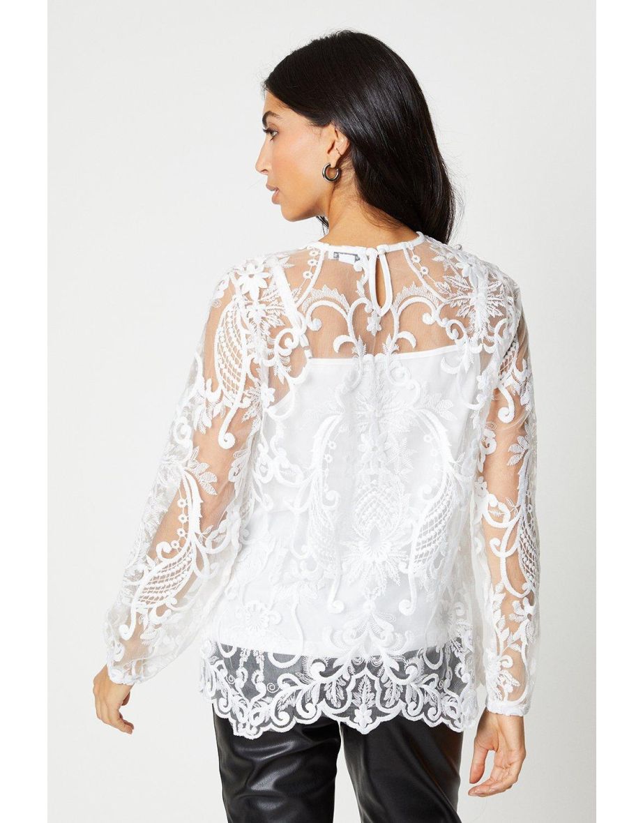 Lace High Neck Blouse - 2