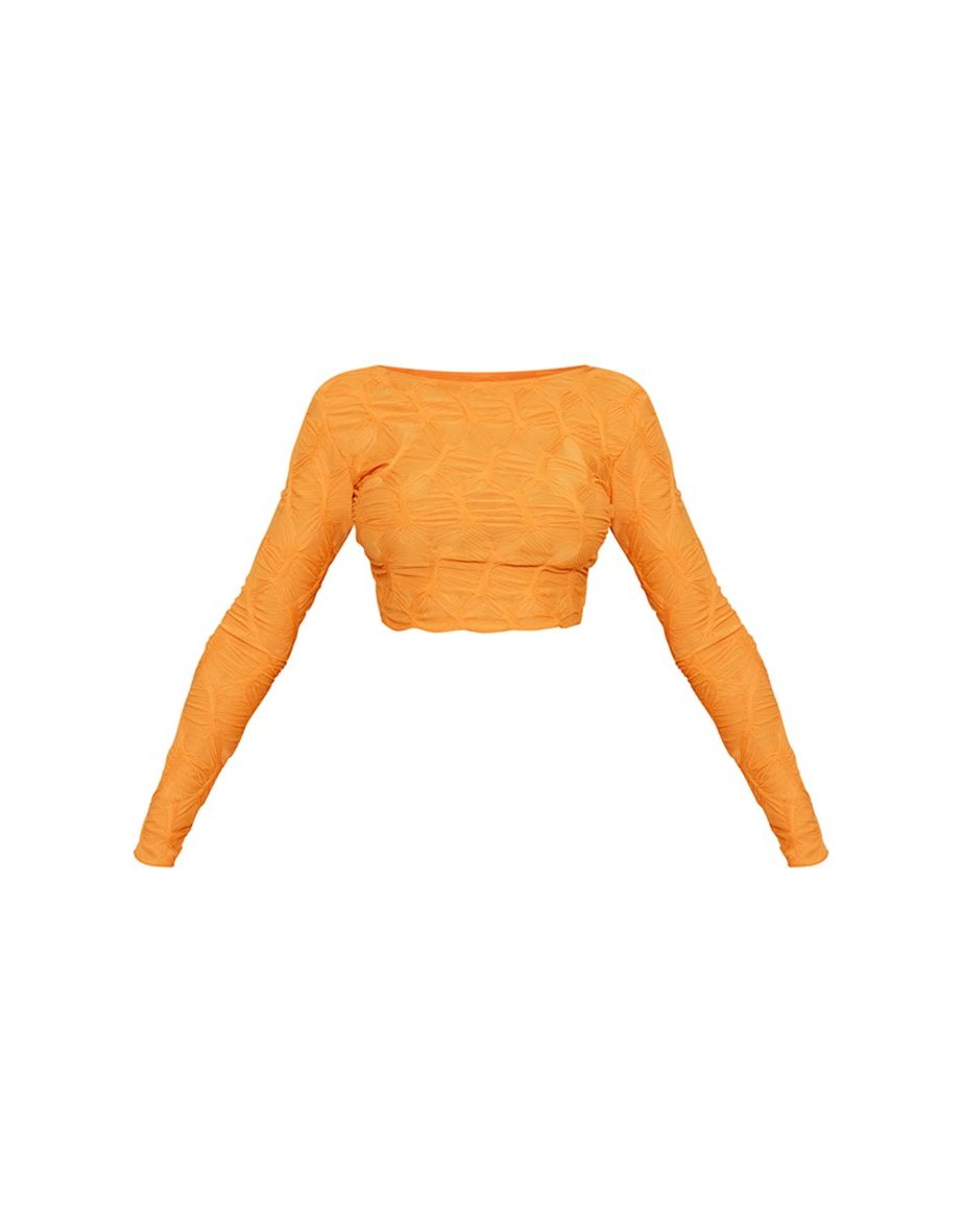 Tall Orange Textured Jersey Long Sleeve Backless Top - 4
