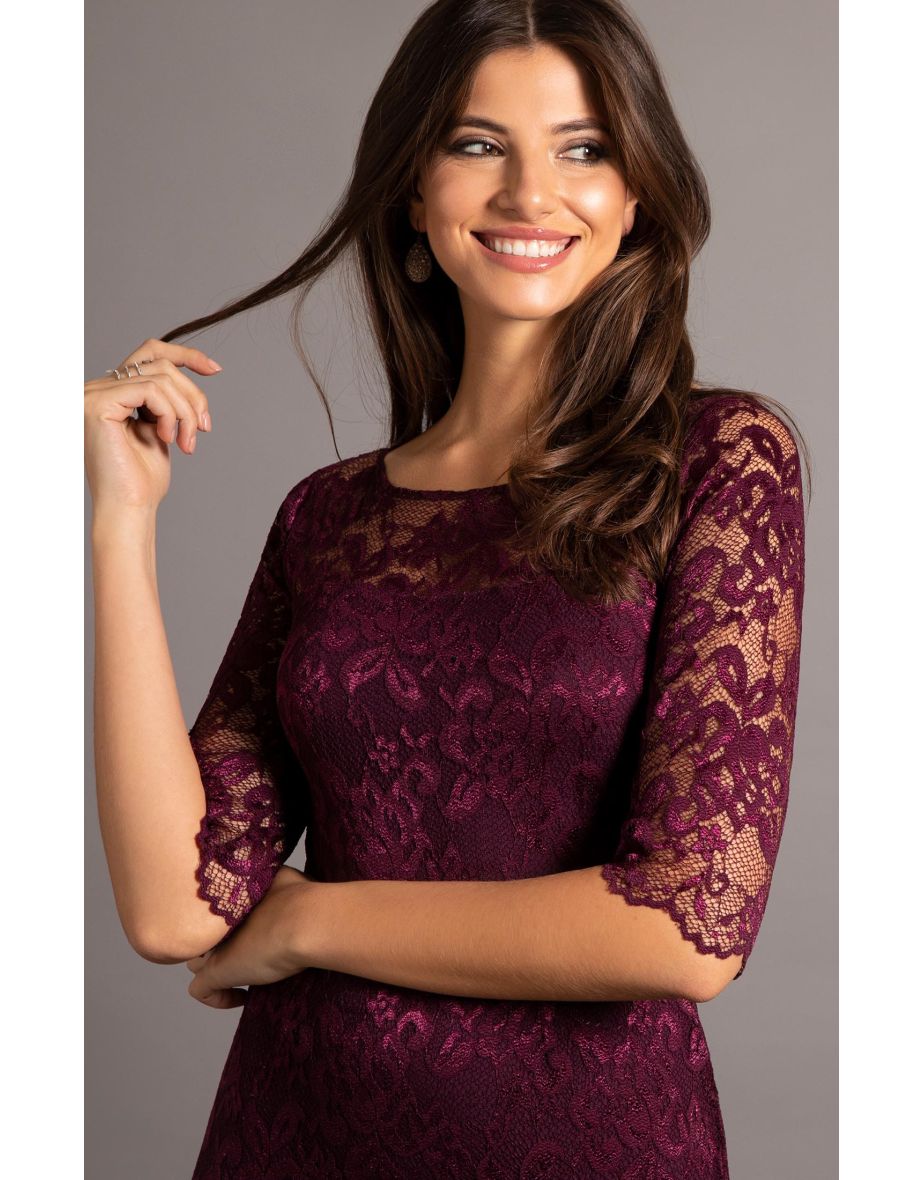 Purple Floral Embroidered Column Midi Dress - 4