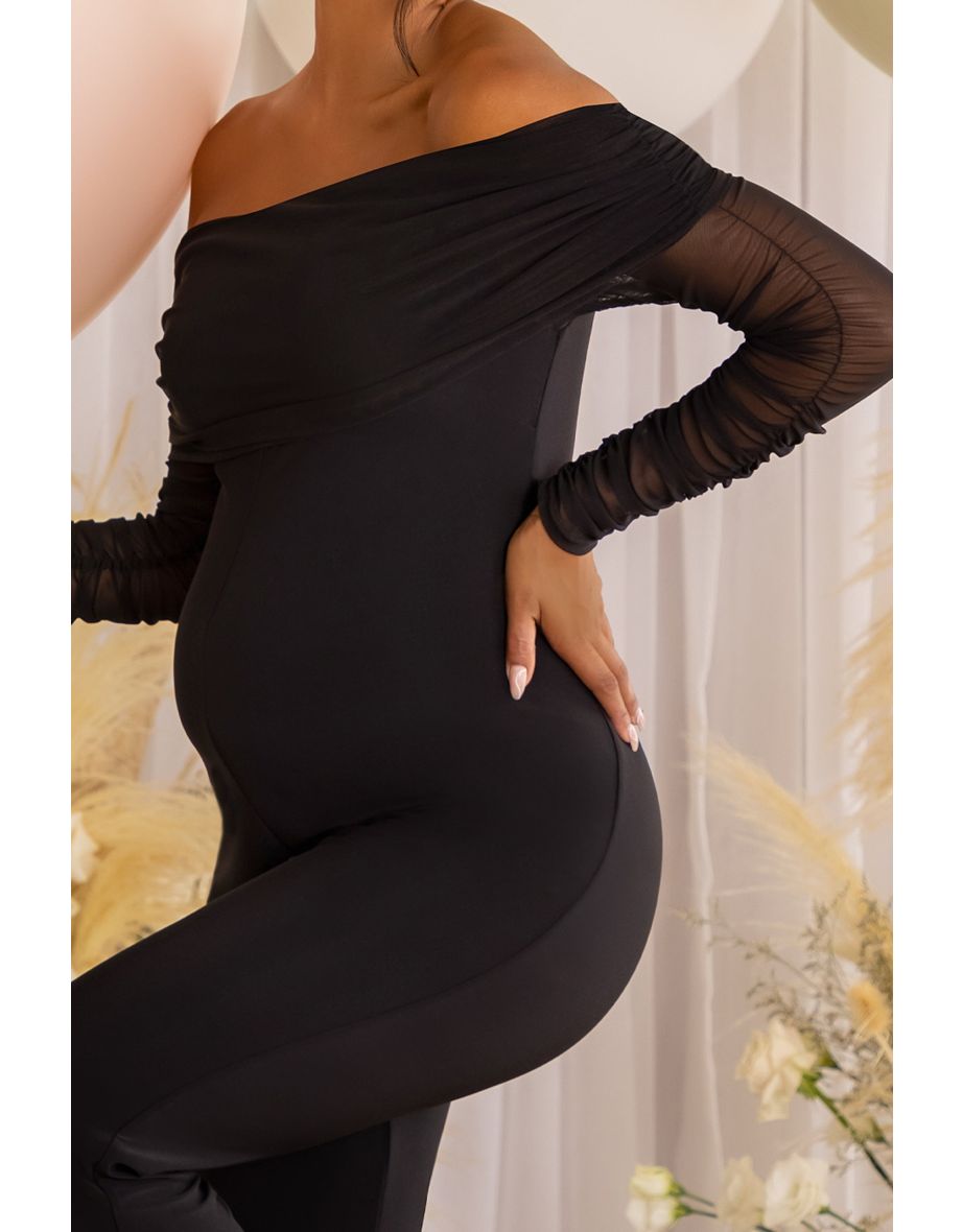 Black Maternity Maternity Glitter Mesh Bardot Jumpsuit - 4