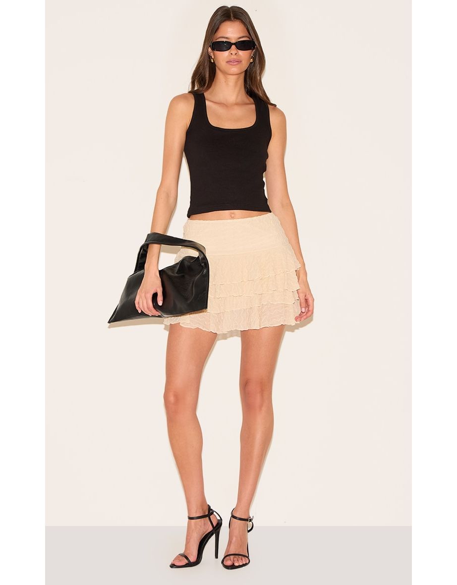 Cream Textured Ruched Rara Mini Skirt