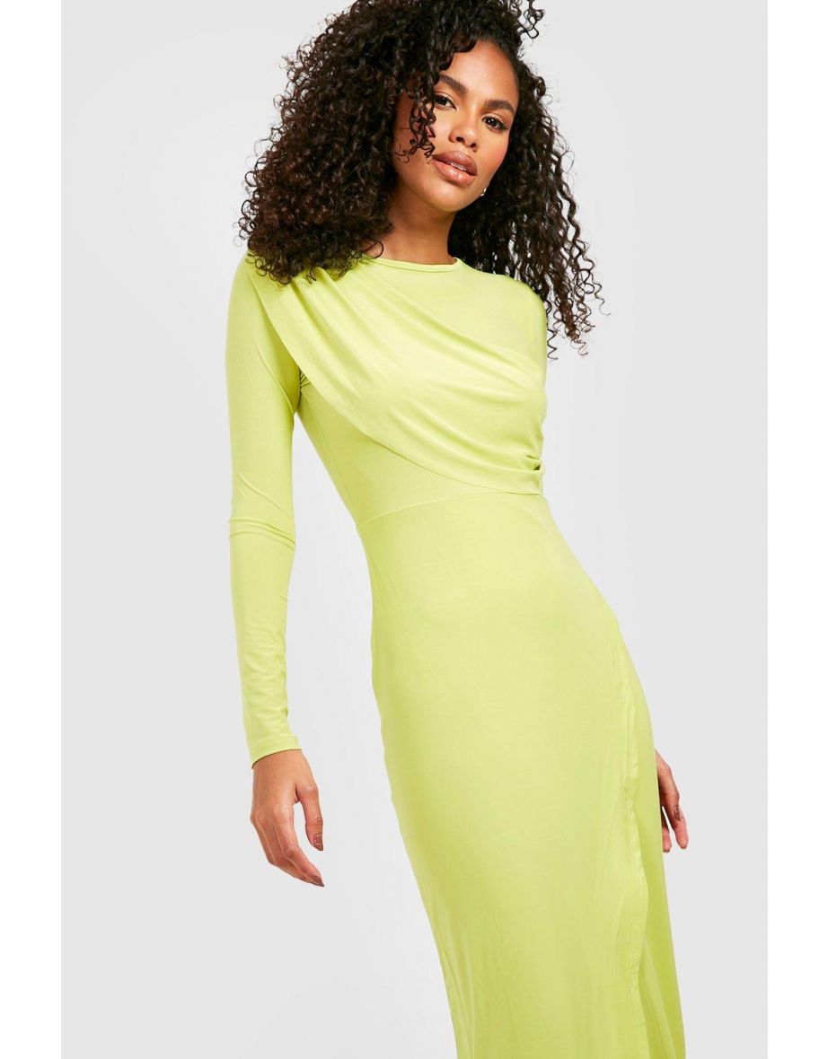 Slinky Long Sleeve Maxi Dress - chartreuse - 3