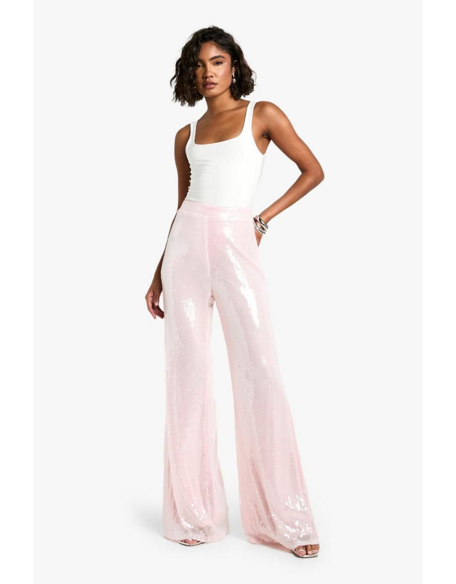 Tall Sequin Wide Leg Trouser - pink
