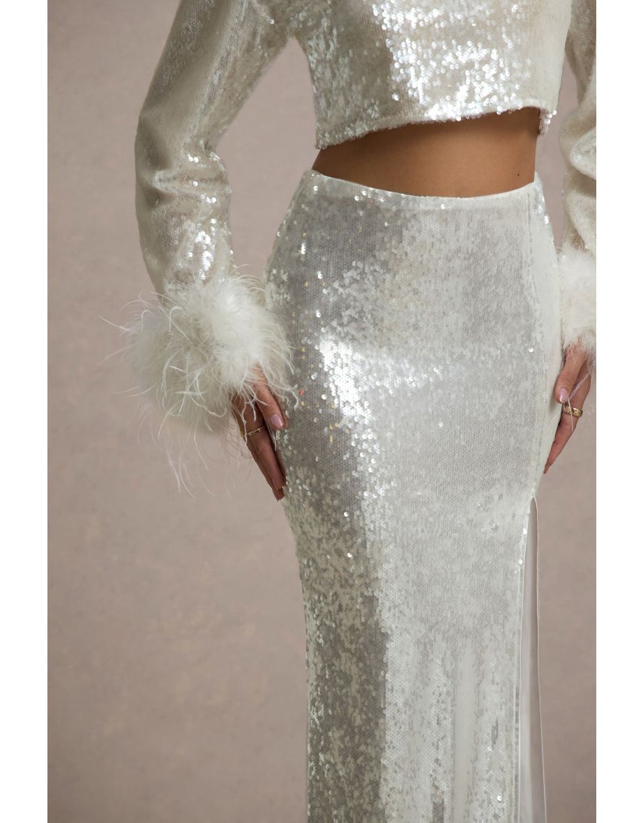 Raia | Sand Sequin Split Maxi Skirt - 9