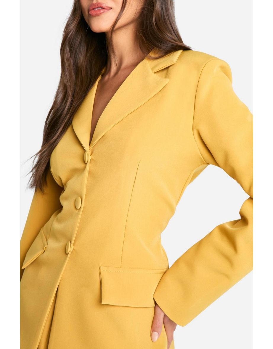 Fitted Self Fabric Button Blazer - 3