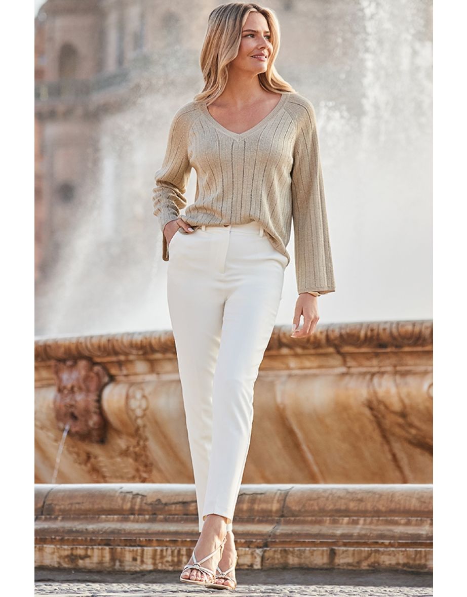 Gold Sparkle Metallic Pointelle Stitch Fluted Sleeve Jumper