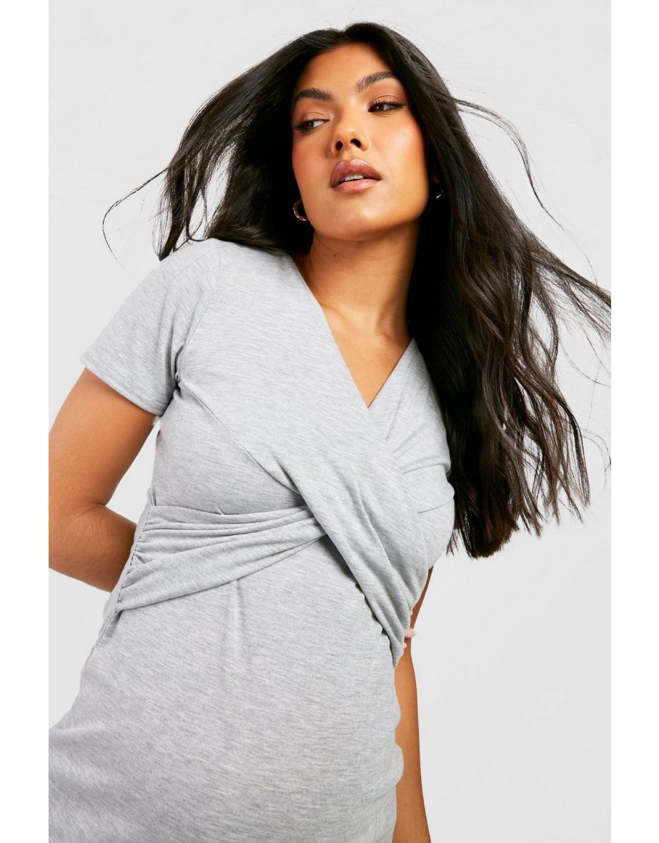 Maternity Wrap Front Nursing Nightie - grey marl - 3