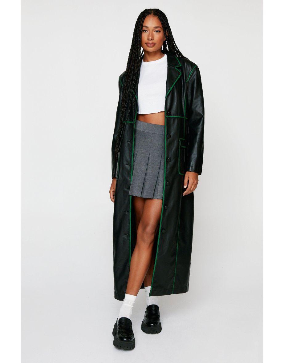Premium Distressed Faux Leather Duster Coat