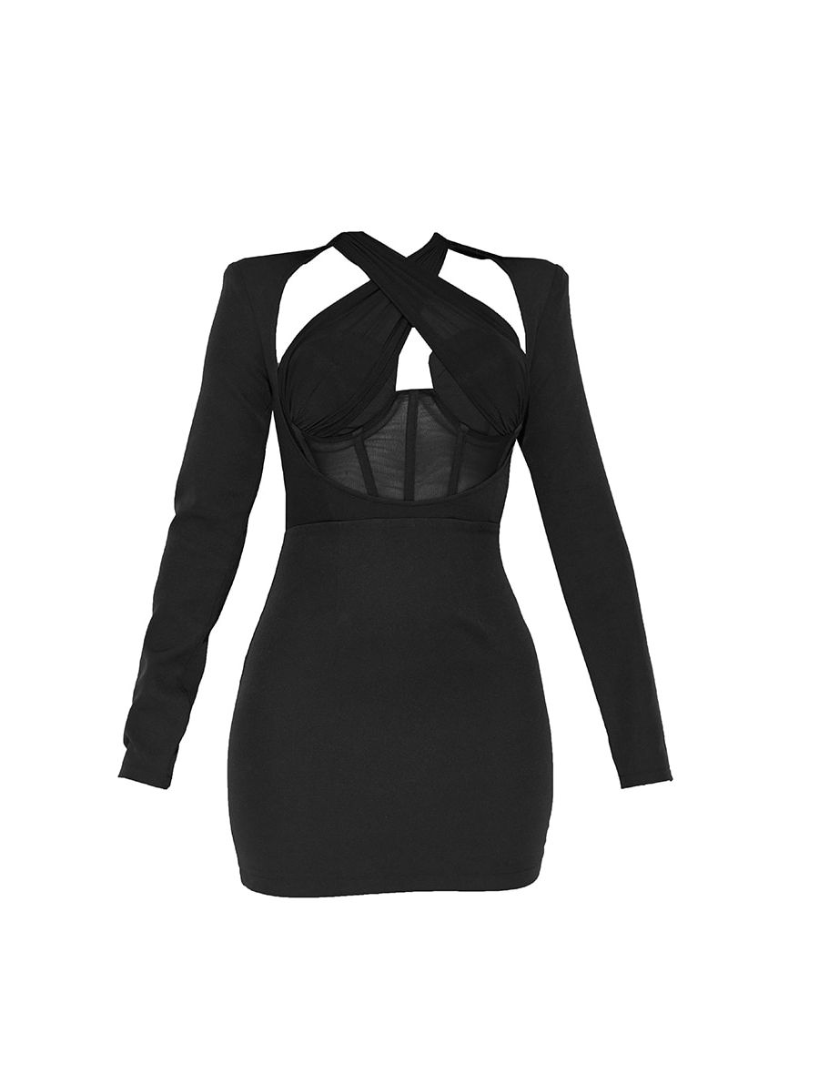 فستان كورسية ضيق بتصميم متقاطع - أسود - 4