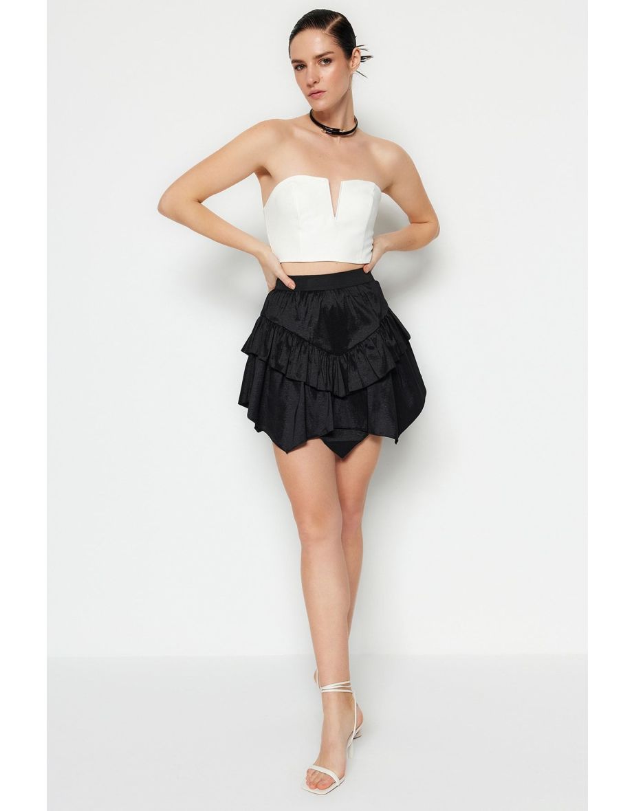 Black Flounced Taffeta Skirt