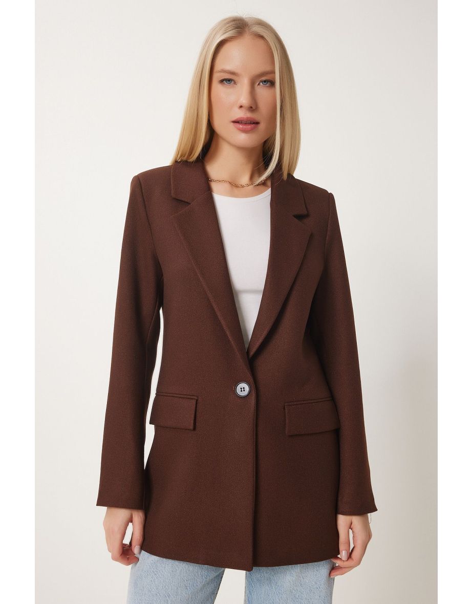 Women's Brown Padded Woven Blazer Jacket