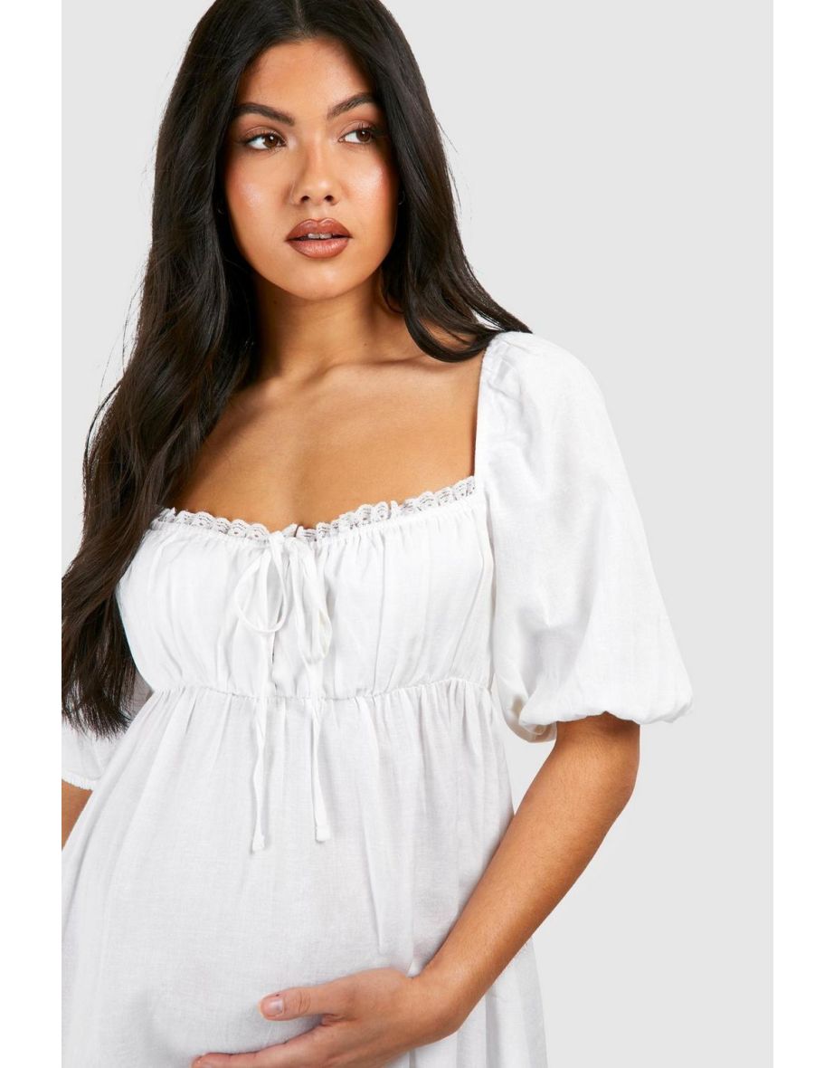 Maternity Linen Milk Maid  Dress - white - 3