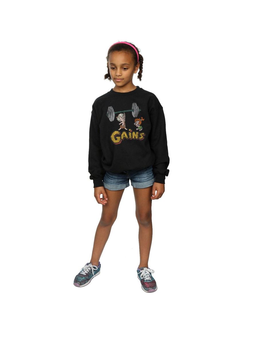The Flintstones Girls Bam Bam Gains Distressed Sweatshirt - Black - 3