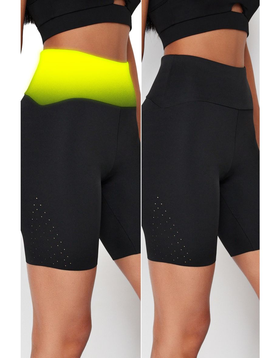 Black Sports Biker/Cycling Leggings with Micro Holes for Extra Compression at the Waist - 9