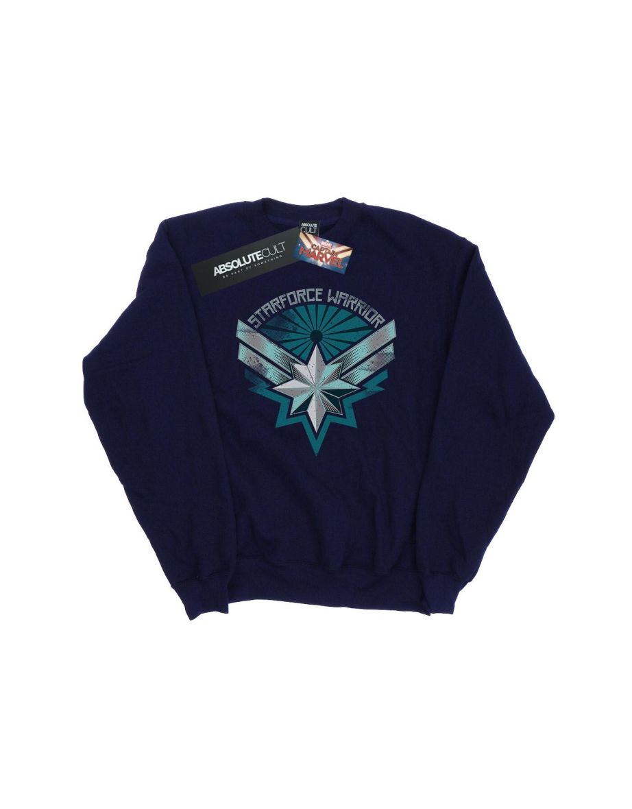 Marvel Boys Captain Marvel Starforce Warrior Sweatshirt - Navy Blue