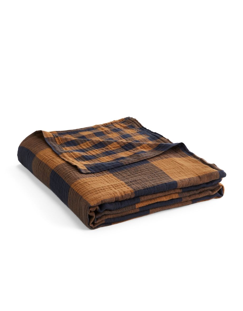 Calix Checked 100% Cotton Muslin Bedspread - 5