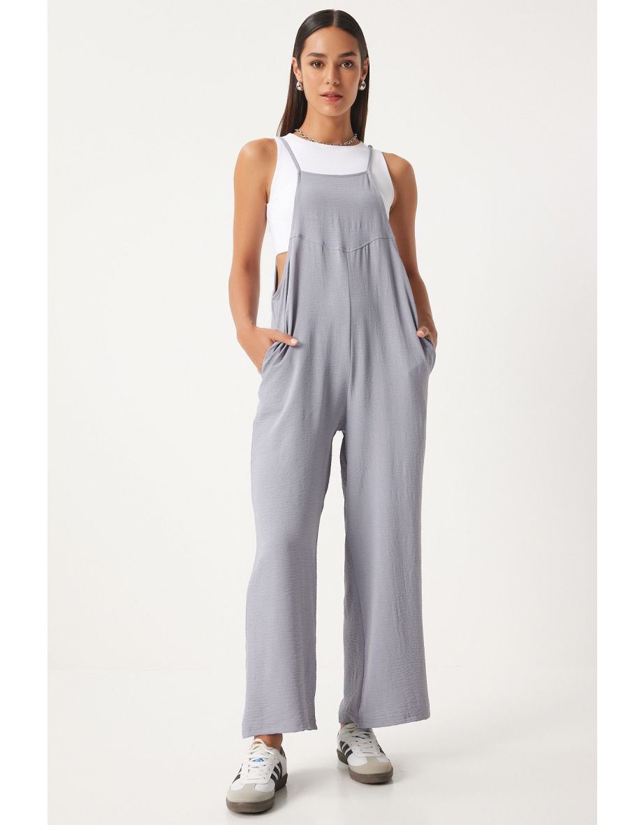 Women's Gray Pocketed Gardener Overalls - 5
