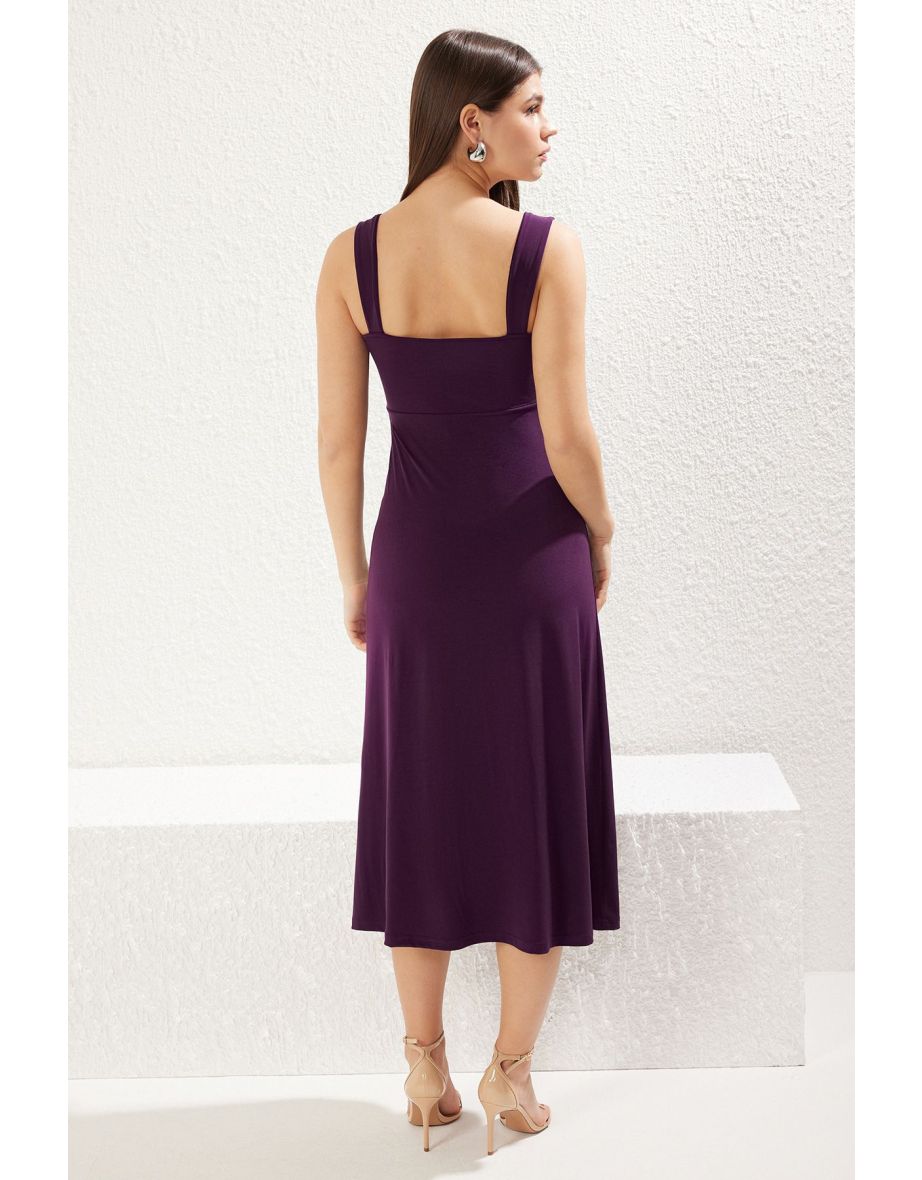 Plum Slit Midi Knit Dress - 4