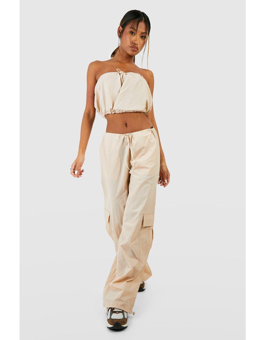 Parachute Toggle Low Rise Cargo Pants - stone