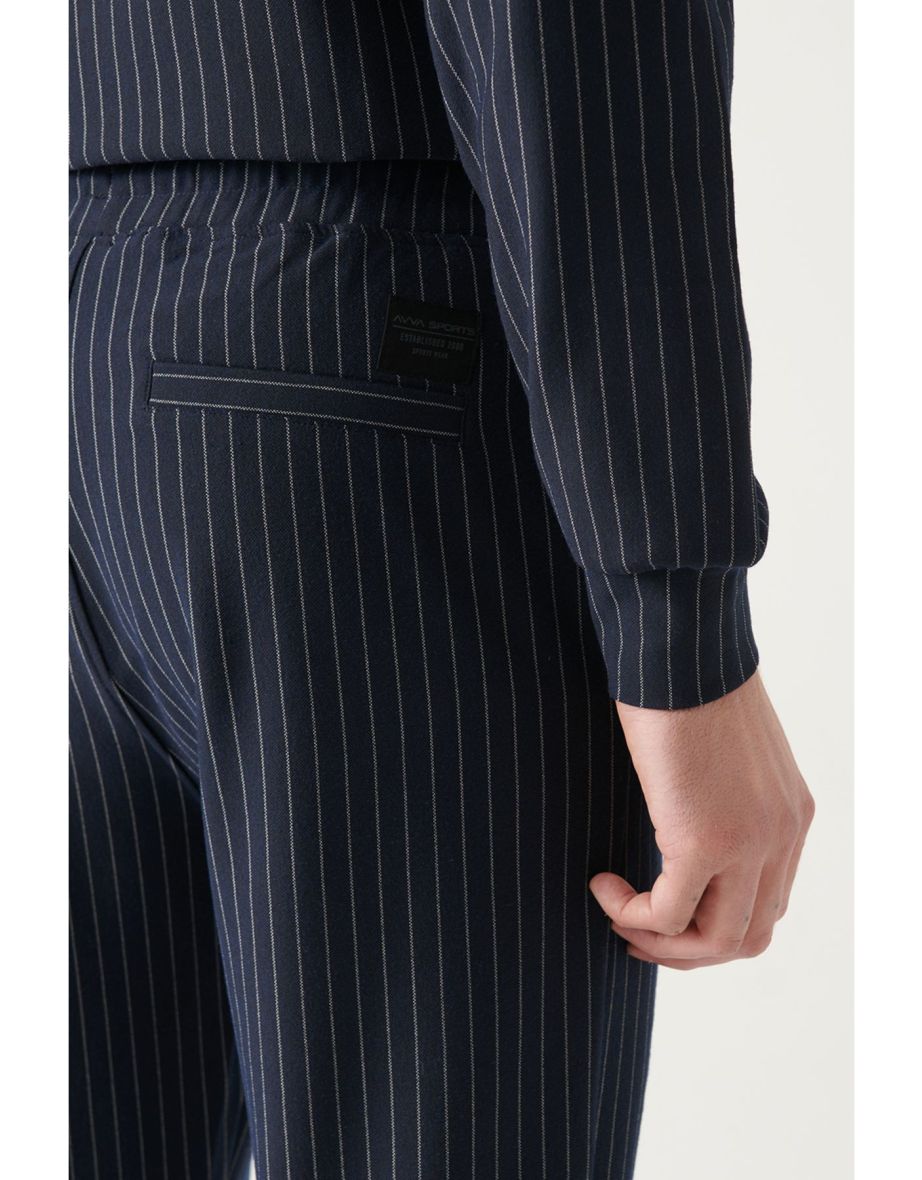 Men's Navy Blue Striped Slim Fit Slim Fit Jogger Sweatpants - 4