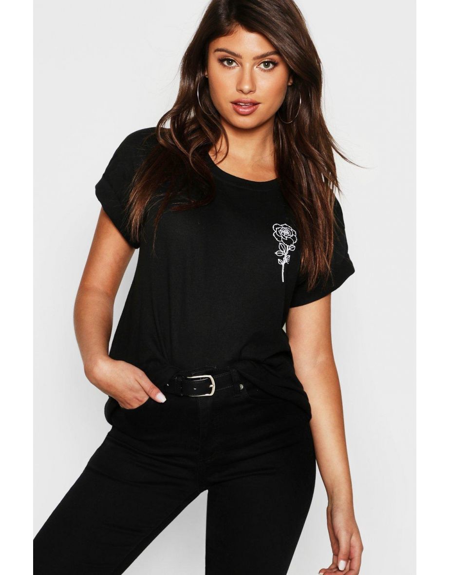 Rose Pocket Print T-Shirt - black