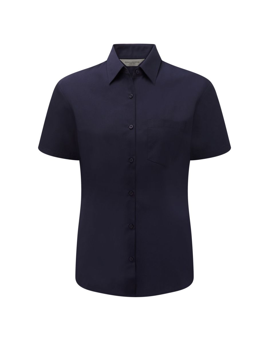 Russell Collection Ladies/Womens Short Sleeve Poly-Cotton Easy Care Poplin Shirt - French Navy