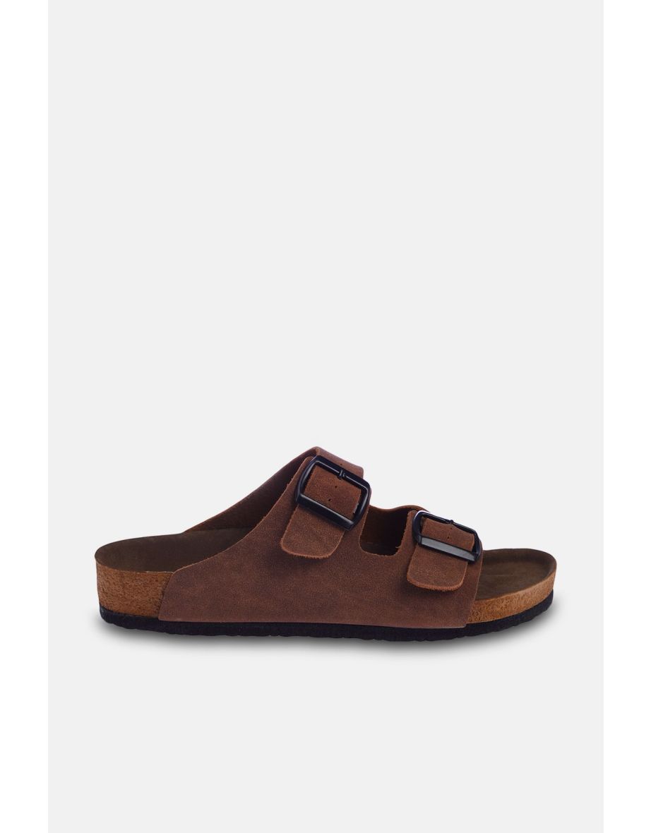 Brown Double Buckle Women's Slippers - 3