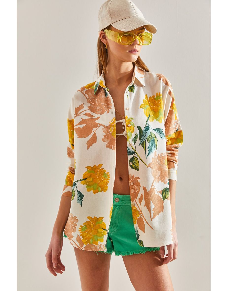 Women's Multi Patterned Loose Linen Shirt