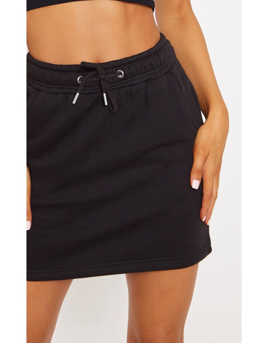 Black Sweat Drawstring Waist Mini Skirt - 5