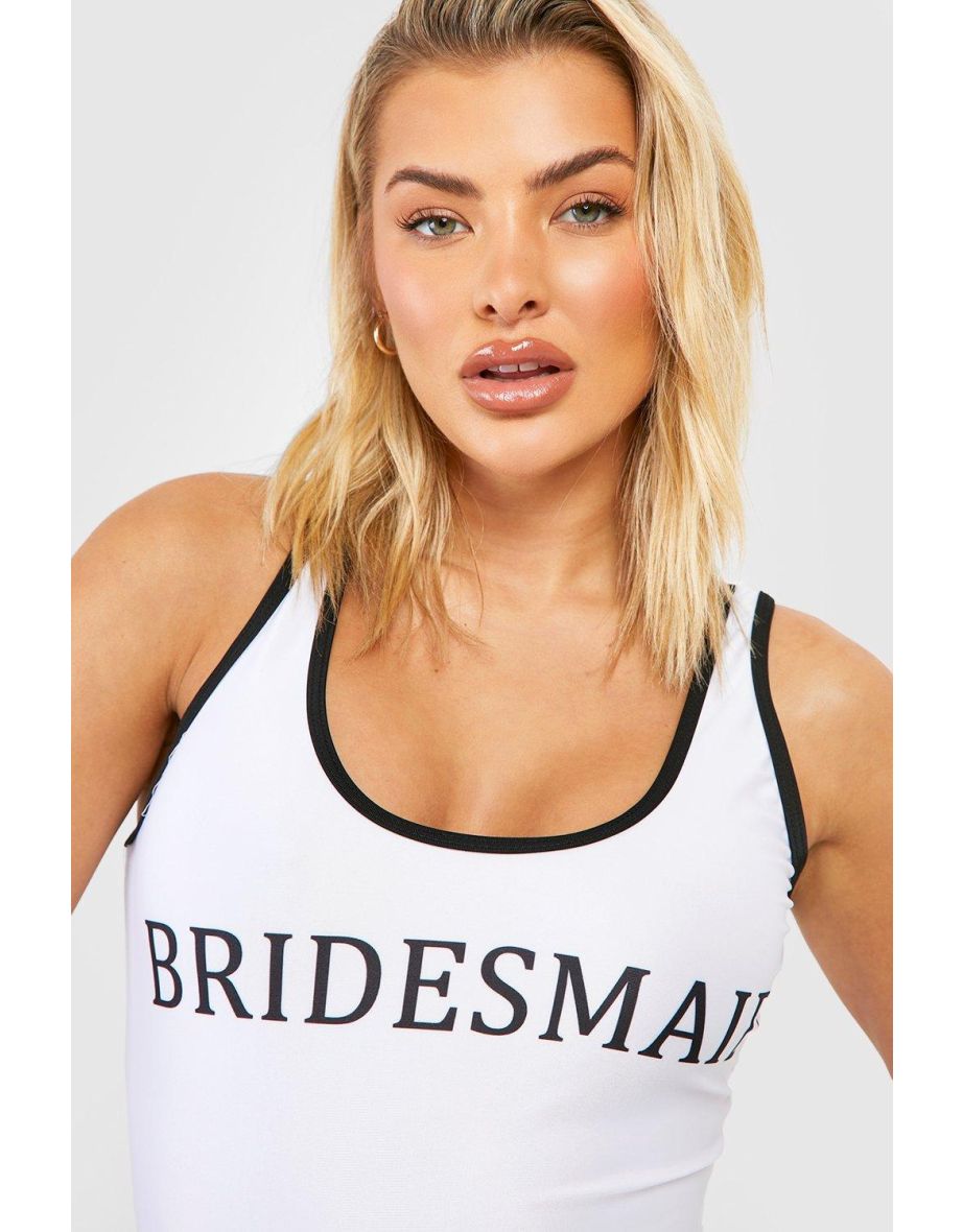 Bridesmaid Contrast Binding Swimsuit - white - 3