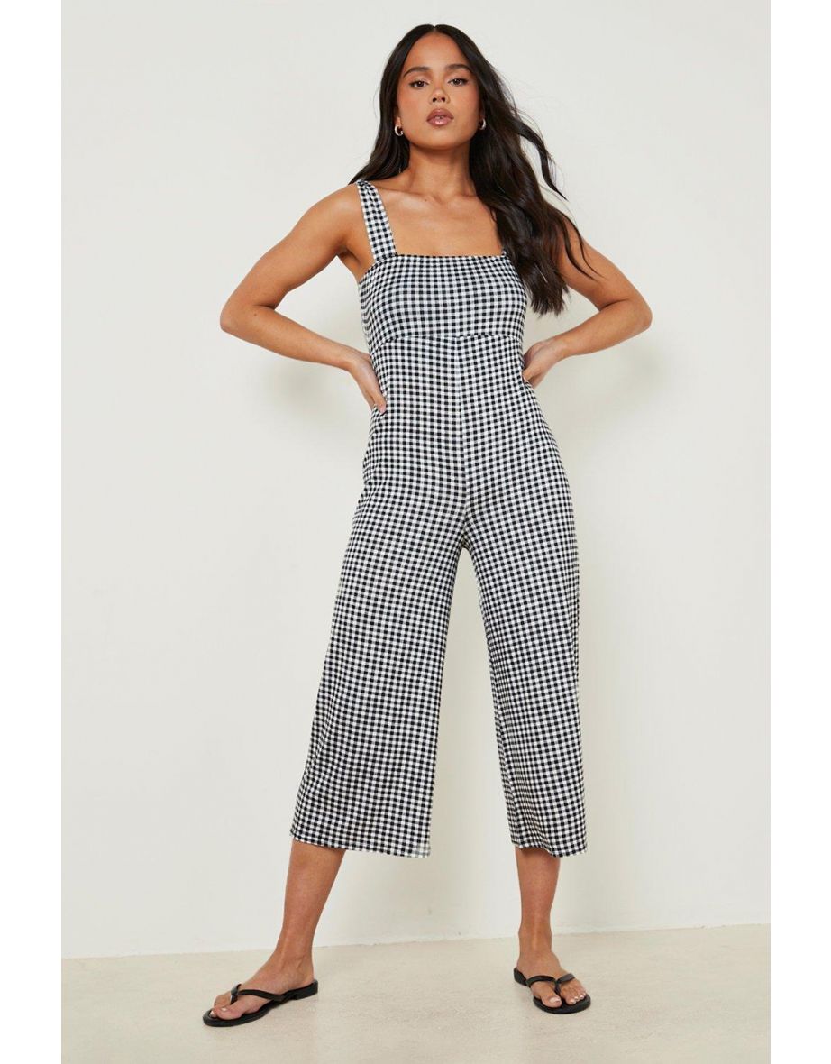 Petite Gingham Culotte Jumpsuit - black