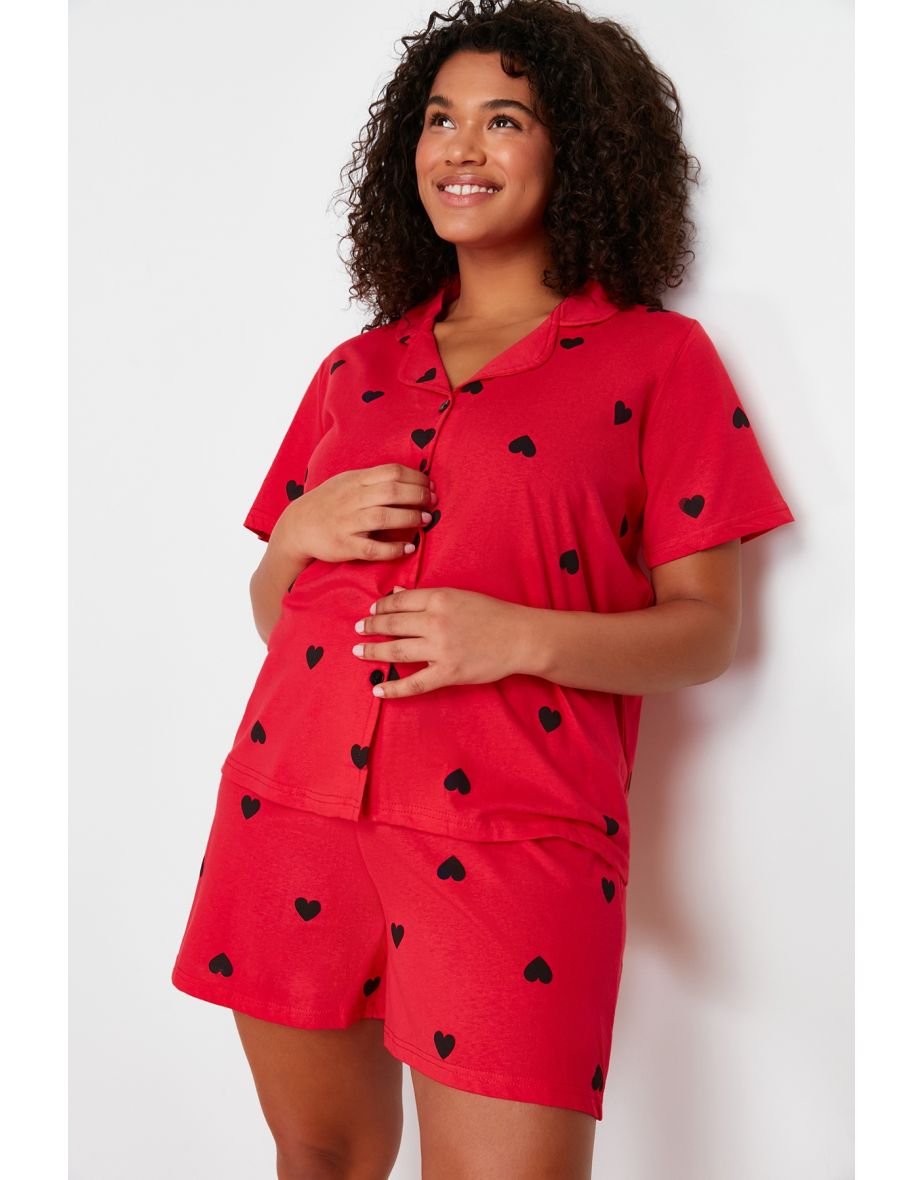 Red Heart Pattern Knitted Pajamas Set - 7