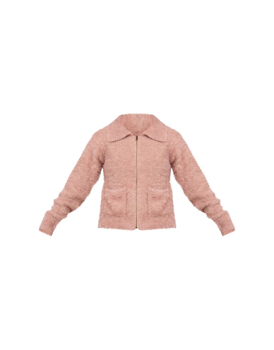 Beige Pocket Detail Zip Up Knitted Jacket - 4
