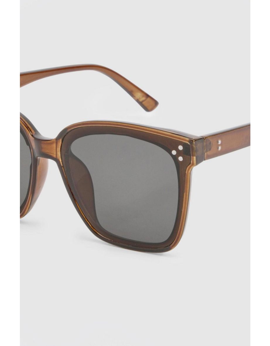 Brown Frame Oversized Retro Sunglasses - black - 3