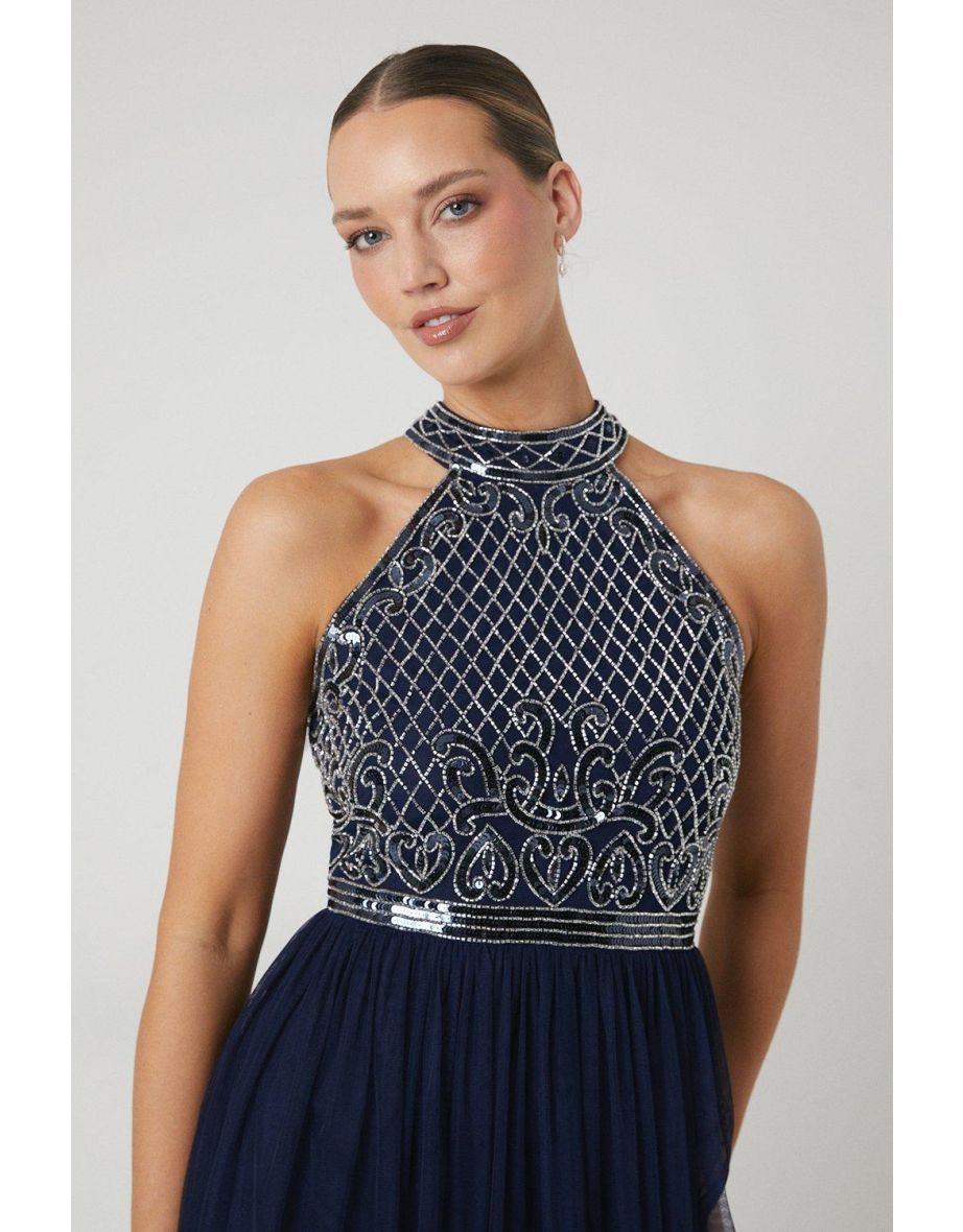 Baroque Embellished Halter Bridesmaids Dress - 3