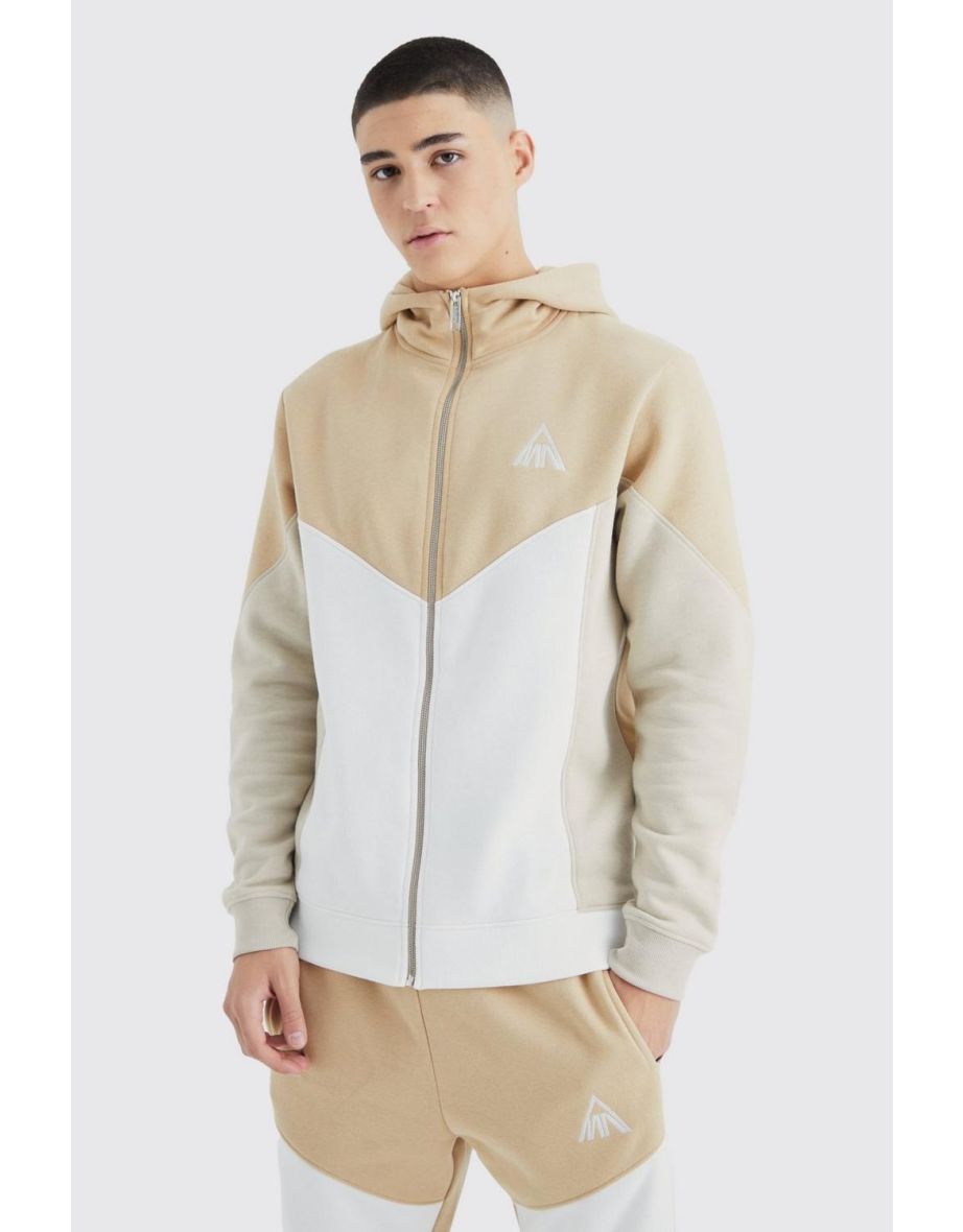 Man Slim Funnel Hooded Colour Block Tracksuit - sand - 2