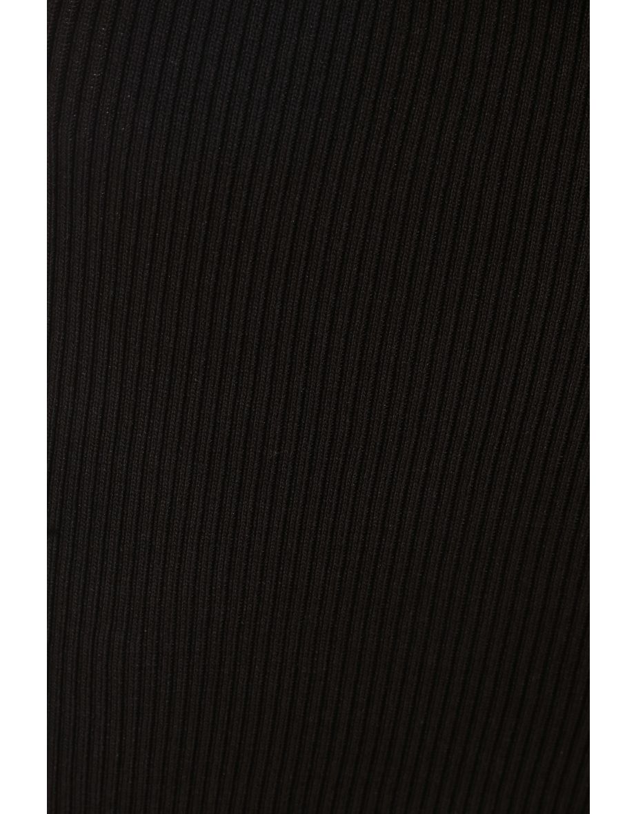 Black Knitted Tie Belt Bodycon Midi Dress - 5